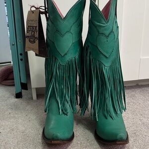 Junk Gypsy Teal Fringe Heart Cowboy Boots